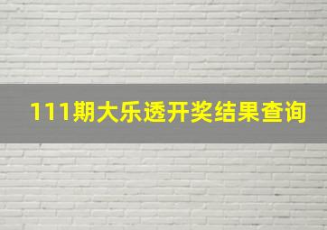 111期大乐透开奖结果查询