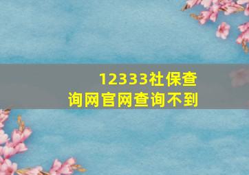 12333社保查询网官网查询不到