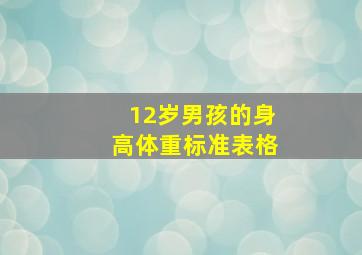 12岁男孩的身高体重标准表格