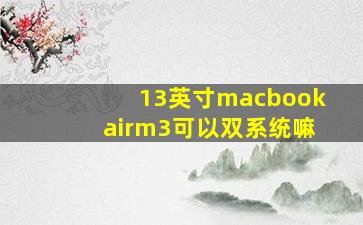 13英寸macbookairm3可以双系统嘛