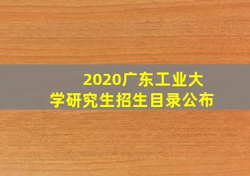 2020广东工业大学研究生招生目录公布