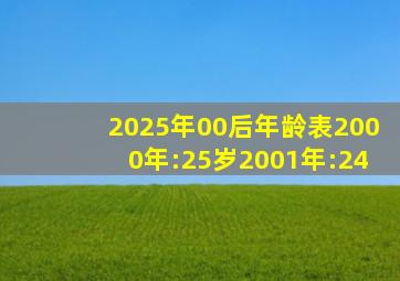 2025年00后年龄表2000年:25岁2001年:24