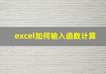 excel如何输入函数计算