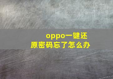 oppo一键还原密码忘了怎么办