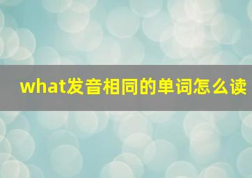 what发音相同的单词怎么读