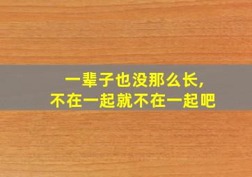 一辈子也没那么长,不在一起就不在一起吧