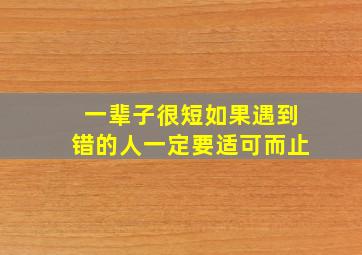 一辈子很短如果遇到错的人一定要适可而止