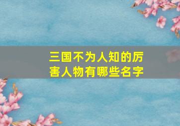 三国不为人知的厉害人物有哪些名字