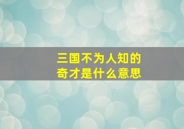 三国不为人知的奇才是什么意思