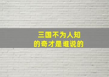 三国不为人知的奇才是谁说的