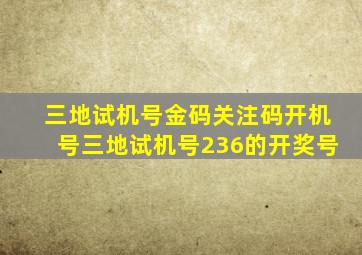 三地试机号金码关注码开机号三地试机号236的开奖号