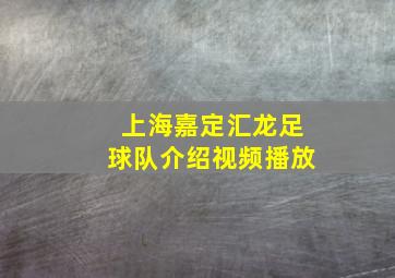 上海嘉定汇龙足球队介绍视频播放