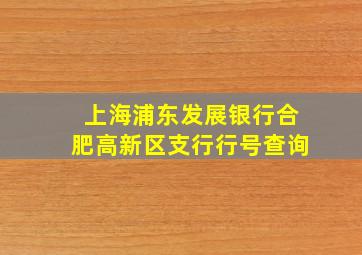 上海浦东发展银行合肥高新区支行行号查询