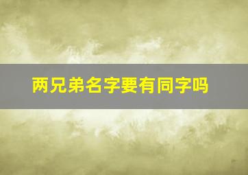 两兄弟名字要有同字吗