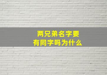 两兄弟名字要有同字吗为什么