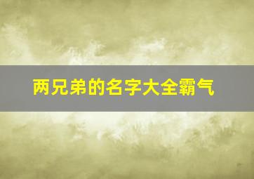 两兄弟的名字大全霸气