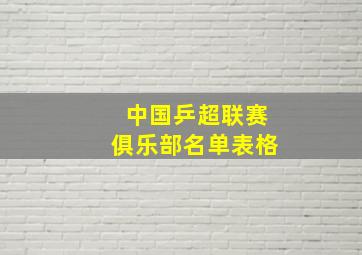 中国乒超联赛俱乐部名单表格