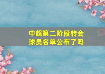 中超第二阶段转会球员名单公布了吗