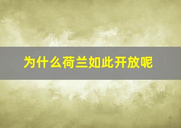 为什么荷兰如此开放呢