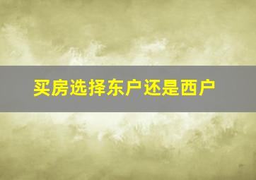 买房选择东户还是西户