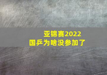 亚锦赛2022国乒为啥没参加了