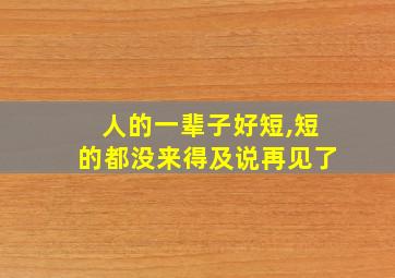 人的一辈子好短,短的都没来得及说再见了