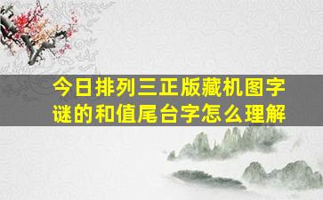 今日排列三正版藏机图字谜的和值尾台字怎么理解