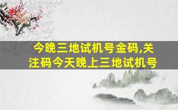 今晚三地试机号金码,关注码今天晚上三地试机号