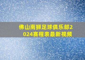 佛山南狮足球俱乐部2024赛程表最新视频