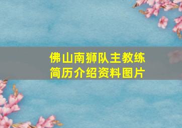 佛山南狮队主教练简历介绍资料图片