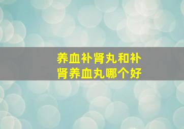 养血补肾丸和补肾养血丸哪个好