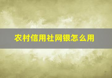 农村信用社网银怎么用