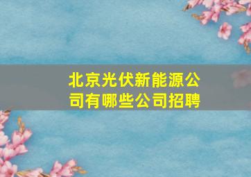 北京光伏新能源公司有哪些公司招聘