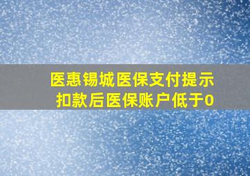 医惠锡城医保支付提示扣款后医保账户低于0