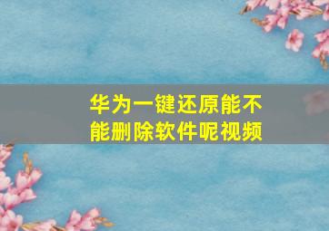 华为一键还原能不能删除软件呢视频