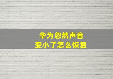 华为忽然声音变小了怎么恢复