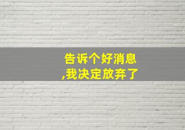 告诉个好消息,我决定放弃了