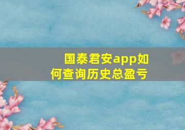 国泰君安app如何查询历史总盈亏