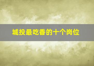 城投最吃香的十个岗位