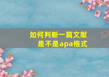 如何判断一篇文献是不是apa格式