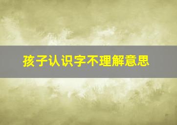 孩子认识字不理解意思