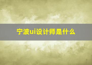 宁波ui设计师是什么