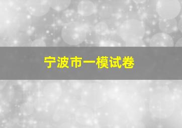 宁波市一模试卷