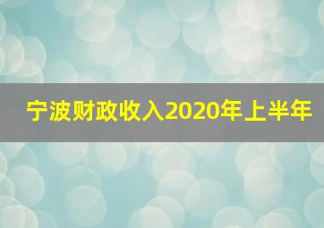 宁波财政收入2020年上半年