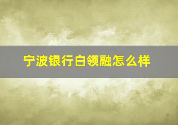 宁波银行白领融怎么样