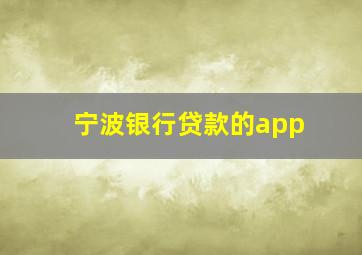 宁波银行贷款的app