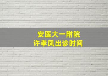 安医大一附院许孝凤出诊时间