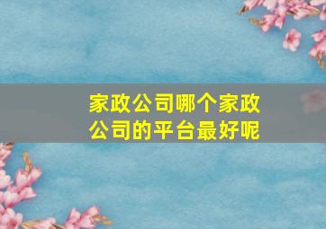 家政公司哪个家政公司的平台最好呢