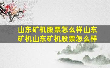 山东矿机股票怎么样山东矿机山东矿机股票怎么样