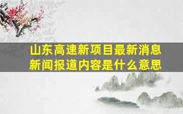 山东高速新项目最新消息新闻报道内容是什么意思